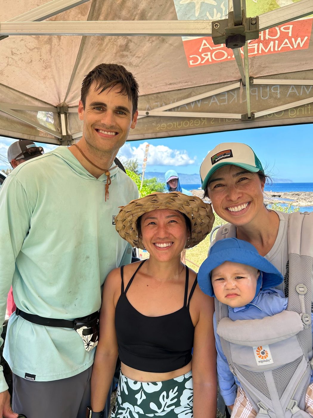 Matt (founder), Margot (product & design), Alina & Parker removing invasive species of plants from Shark’s Cove.